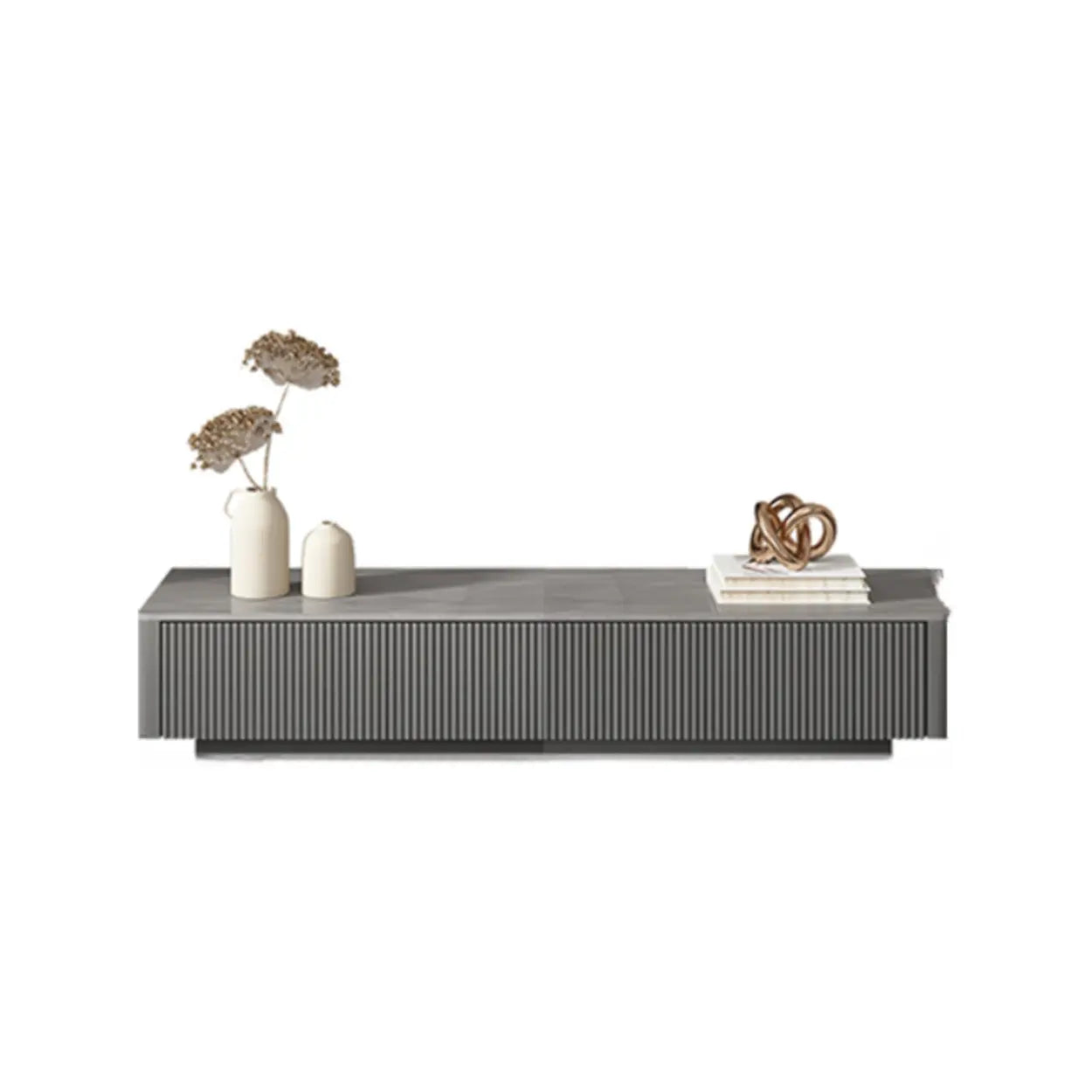 Glossy Gray Stone Rectangle Drawer TV Stand — Gray