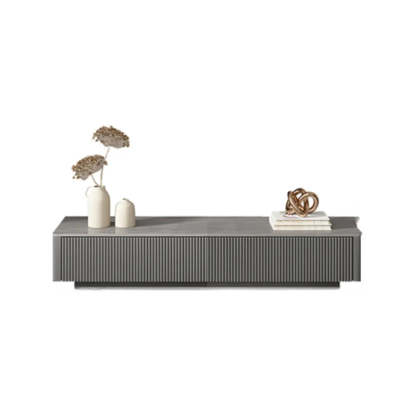 Glossy Gray Stone Rectangle Drawer TV Stand — Gray