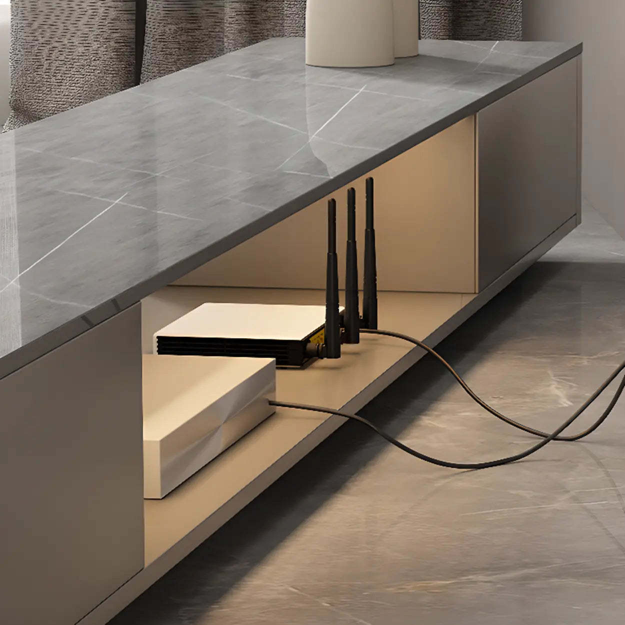 Glossy Gray Stone Rectangle Drawer TV Stand