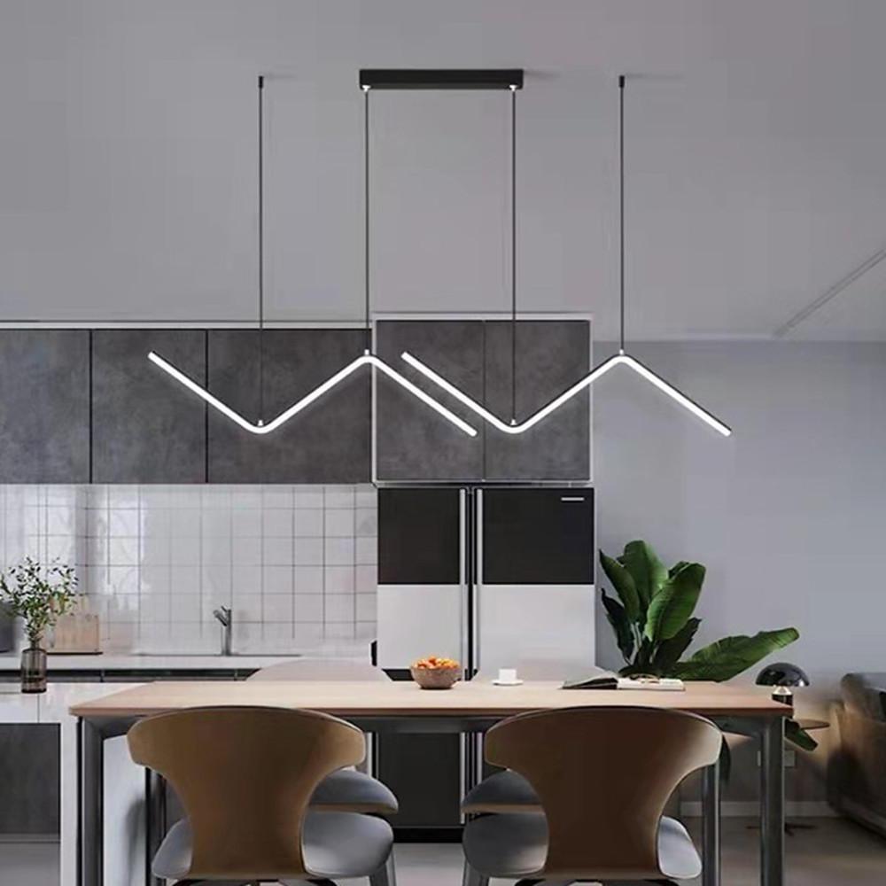 Modern wave zigzag black pendant lighting in synthetic — Brushed Gold