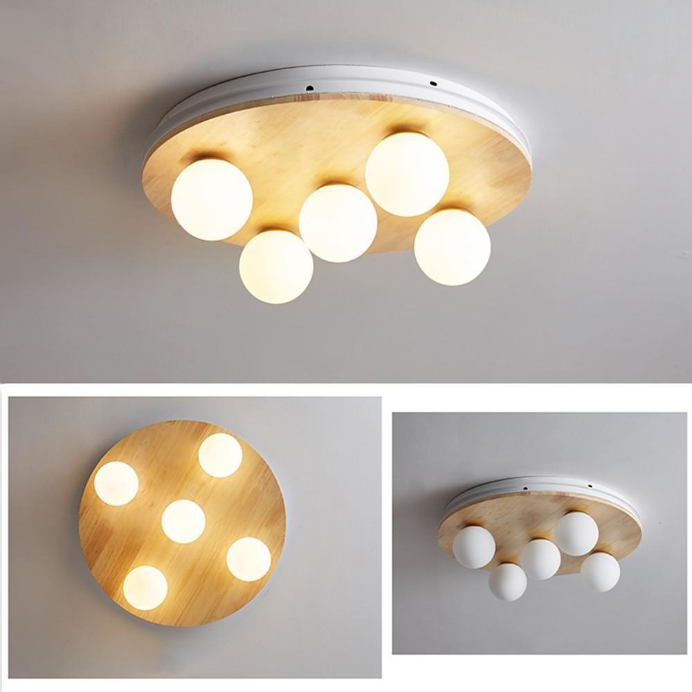 Nordic bubble 5-light flush mount lighting in wood — Cool White (6000K)