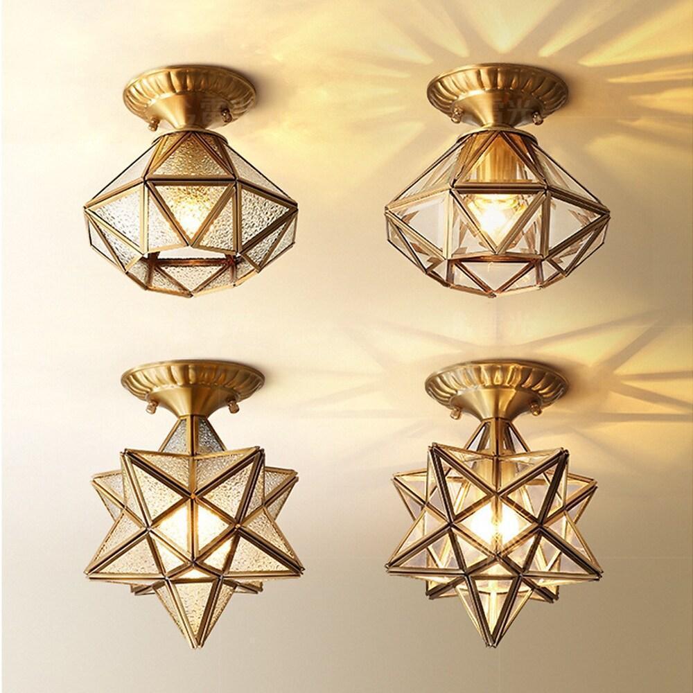 Vintage Flush Mount Ceiling Light Lantern Metal Glass Industrial Light-Lighom