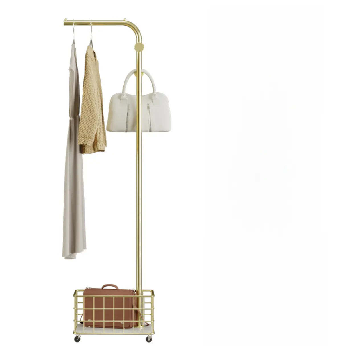 Gold Metal Shelf Coat Rack with Basket Storage — Silver/ Gray
