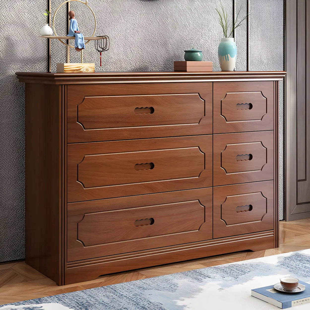 Horizontal Brown Rubberwood Double Dresser