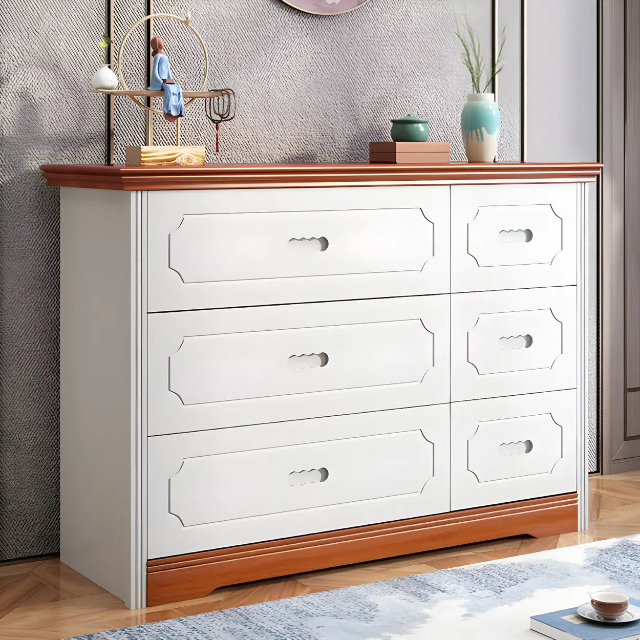 Horizontal Brown Rubberwood Double Dresser — Brown