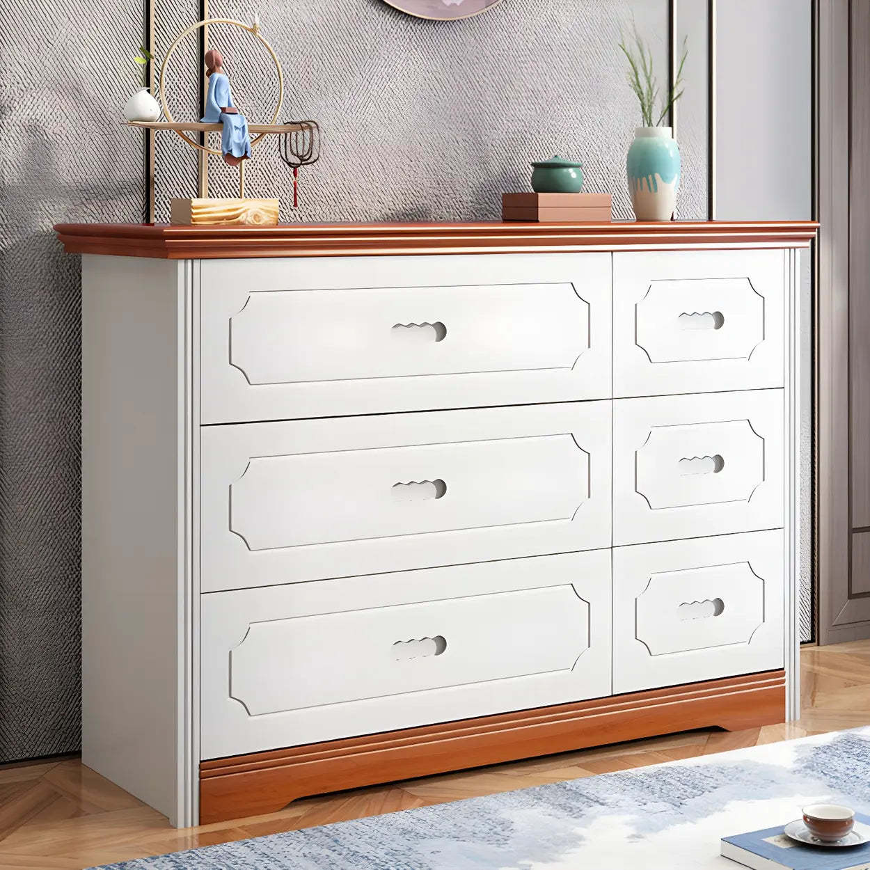 Horizontal Brown Rubberwood Double Dresser — Brown