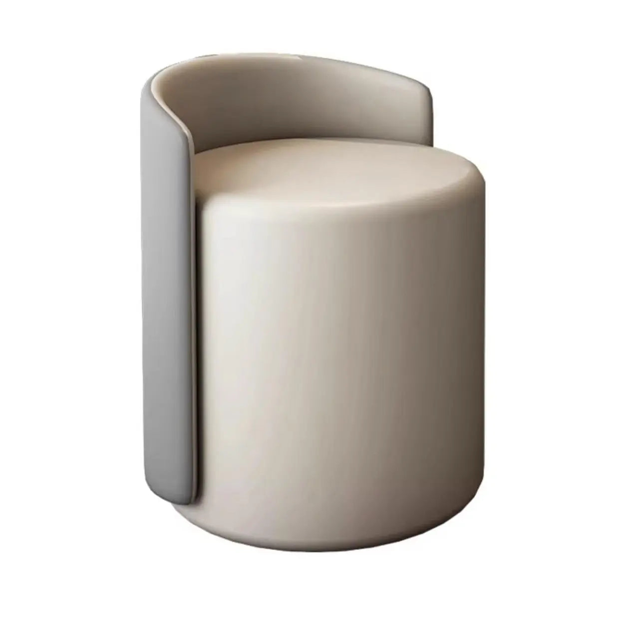 Houndstooth Cylinder Upholstered Vanity Stool — Gray Houndstooth / Leather / Fixed