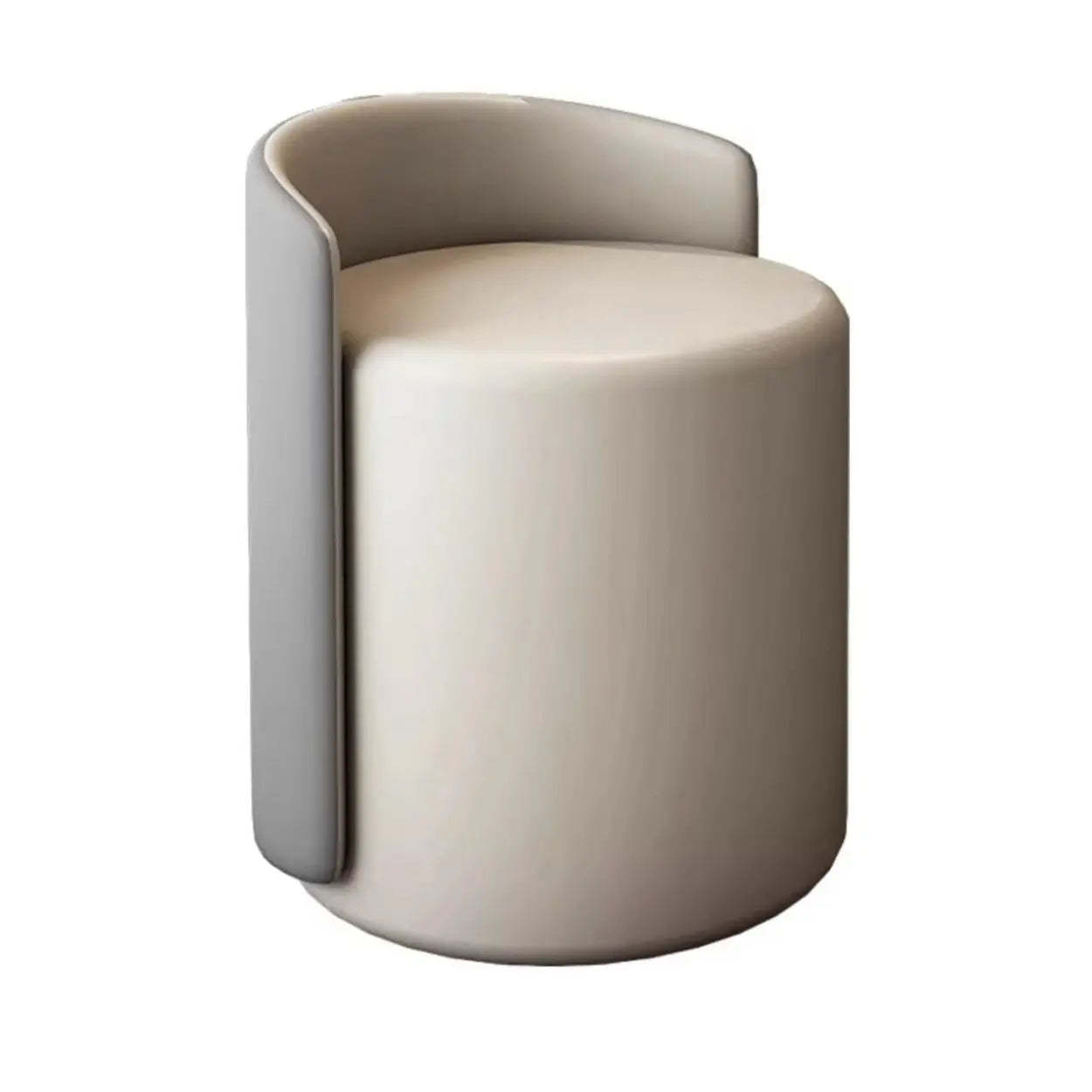 Houndstooth Cylinder Upholstered Vanity Stool — Gray Houndstooth / Leather / Fixed
