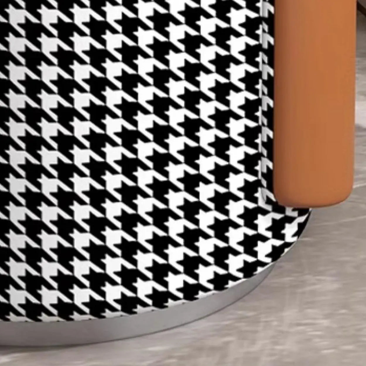Houndstooth Cylinder Upholstered Vanity Stool — Dark Gray/ Light Gray / Leather / Fixed