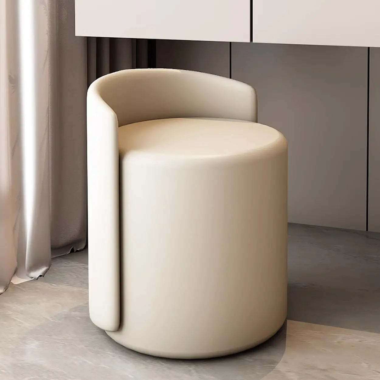 Modern upholstered houndstooth gray end & side tables, Lighom — Genuine Leather / Swivel / Beige