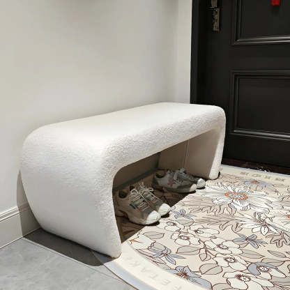 Houndstooth Upholstered Short Entryway Bench — Off-White