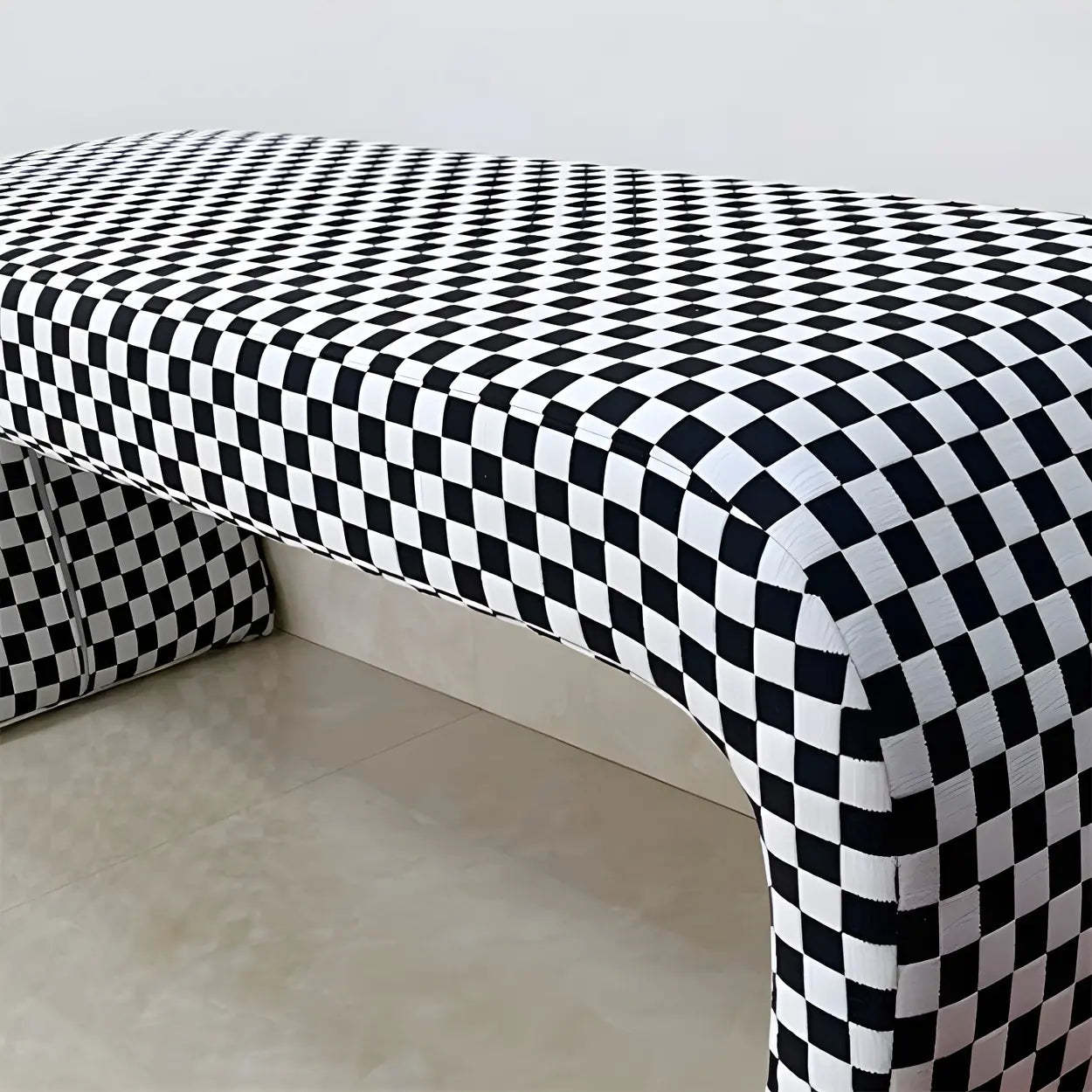 Houndstooth Upholstered Short Entryway Bench — Off-White