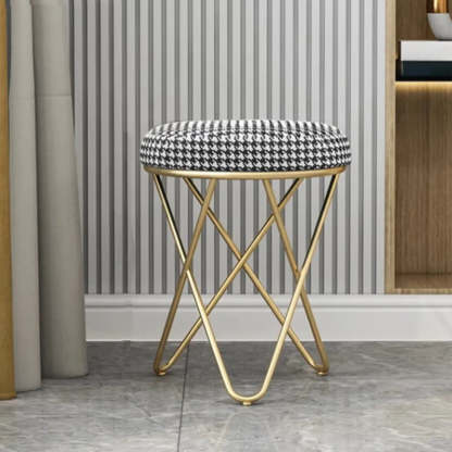 Houndstooth Round Metal Pedestal Vanity Stool — White / 1 Piece