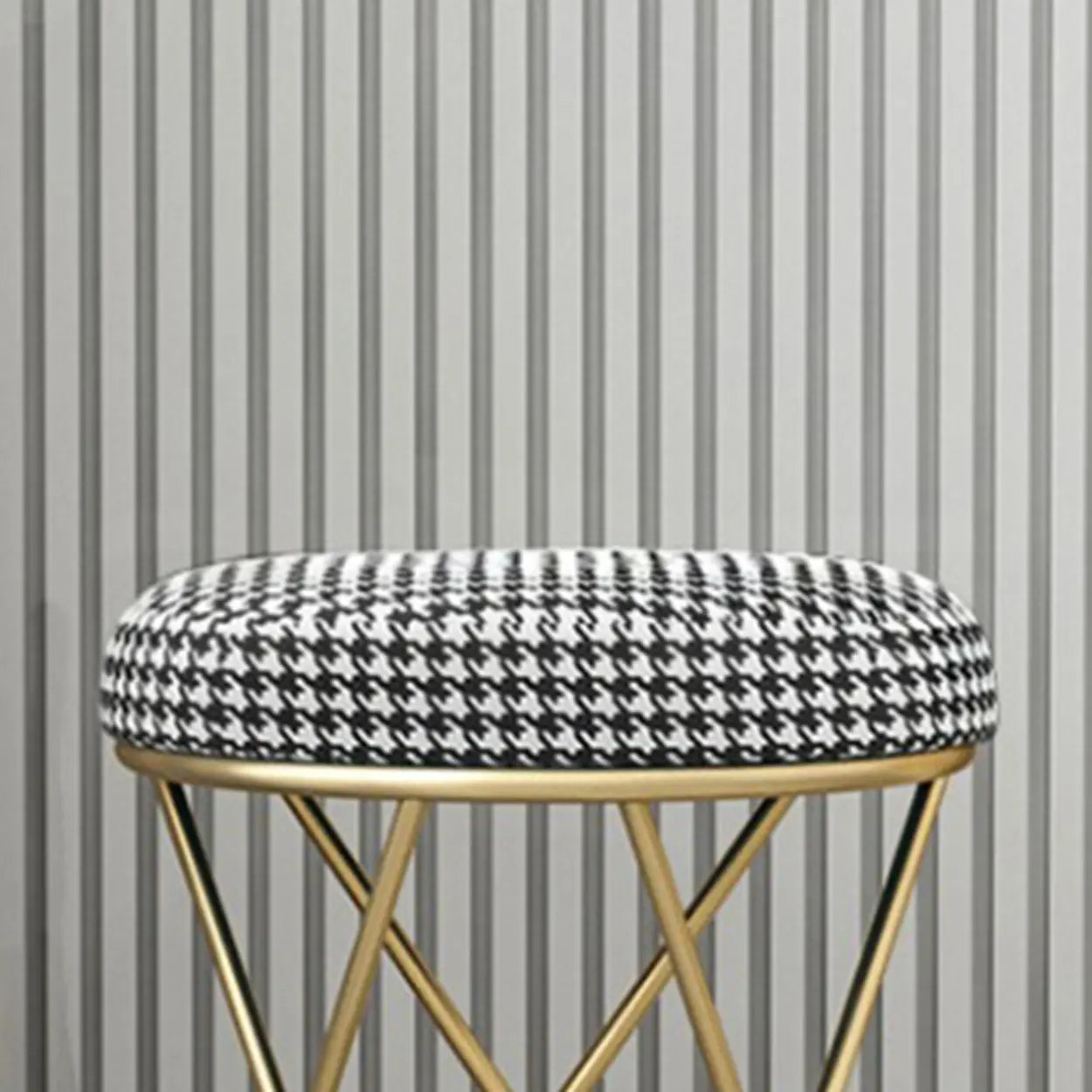 Houndstooth Round Metal Pedestal Vanity Stool — Light Gray / 1 Piece