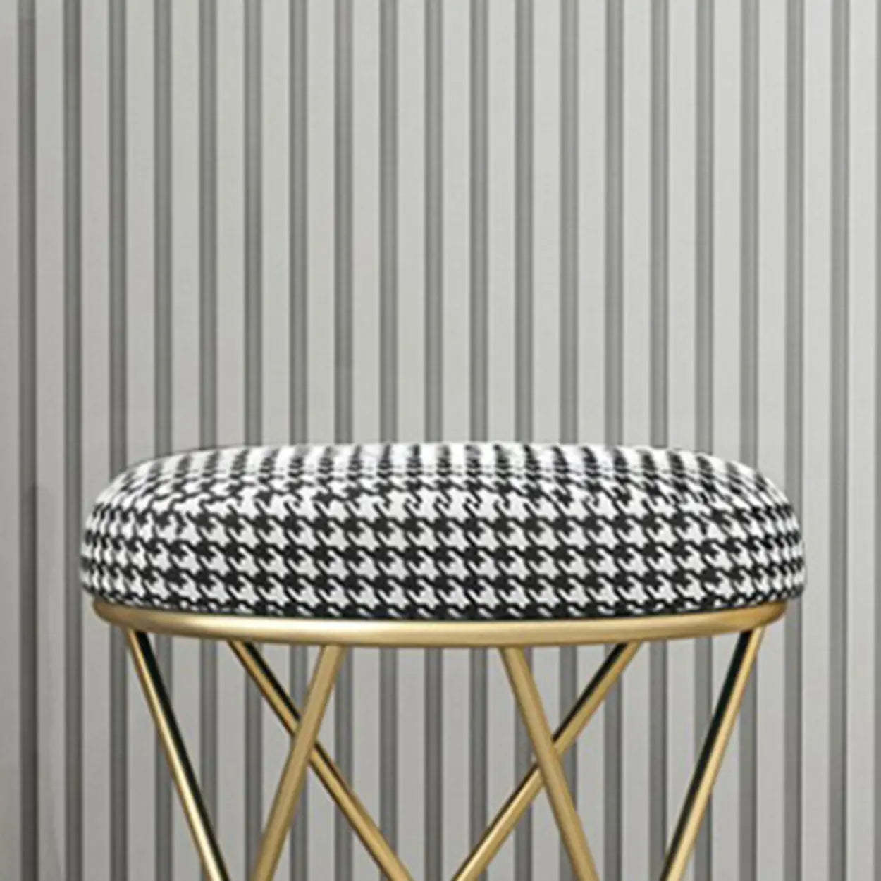 Houndstooth Round Metal Pedestal Vanity Stool — Light Gray / 1 Piece