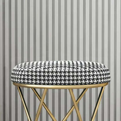 Houndstooth Round Metal Pedestal Vanity Stool — Light Gray / 1 Piece