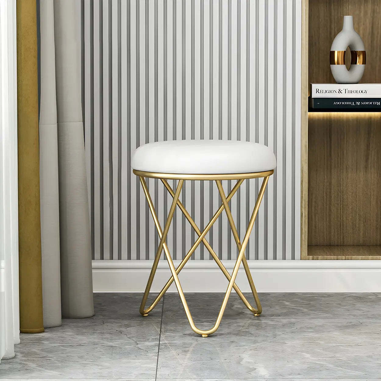 White modern round vanity end & side tables — Set of 1