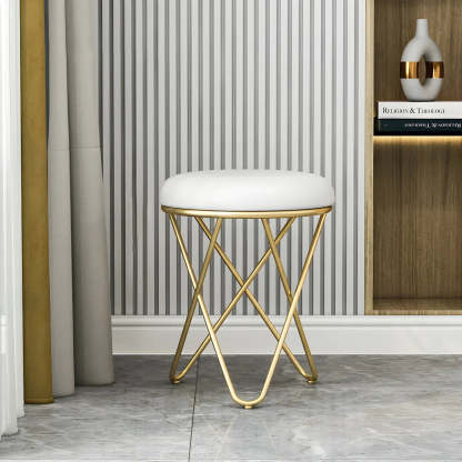 Houndstooth Round Metal Pedestal Vanity Stool — Light Gray / 2 Piece Set