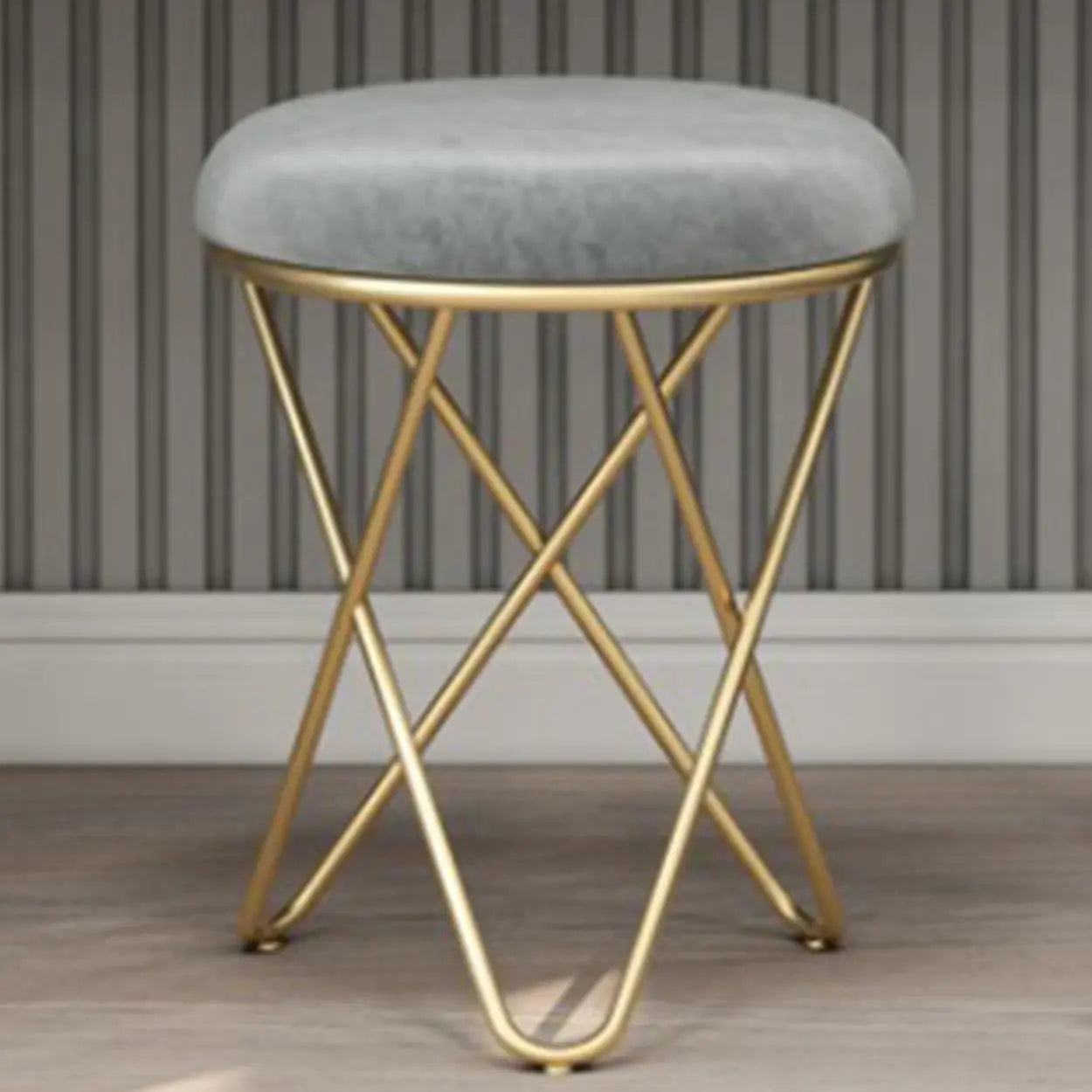 Houndstooth Round Metal Pedestal Vanity Stool