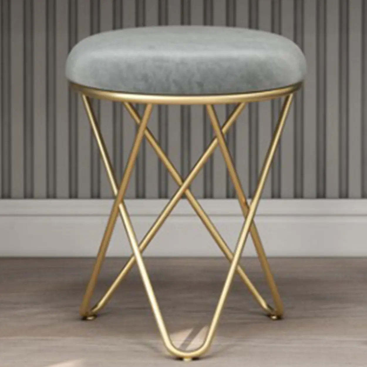 Houndstooth Round Metal Pedestal Vanity Stool