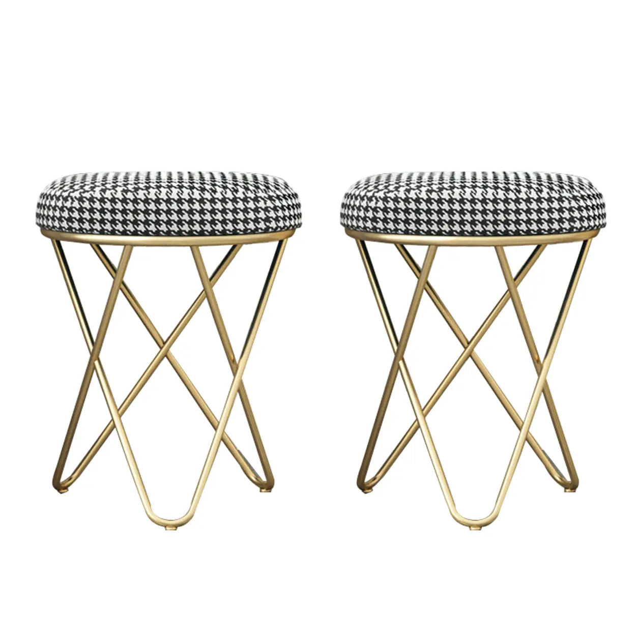 Houndstooth Round Metal Pedestal Vanity Stool