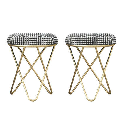 Houndstooth Round Metal Pedestal Vanity Stool
