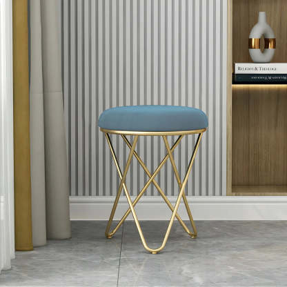 Houndstooth Round Metal Pedestal Vanity Stool — Blue / 2 Piece Set