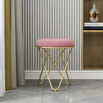 Houndstooth Round Metal Pedestal Vanity Stool — Green / 1 Piece