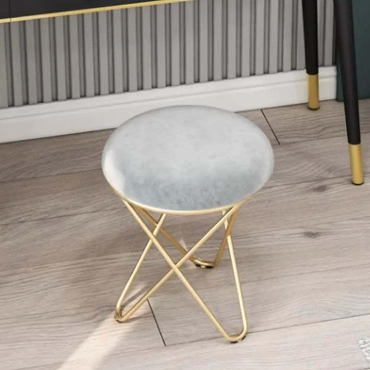 Houndstooth Round Metal Pedestal Vanity Stool — Pink / 2 Piece Set