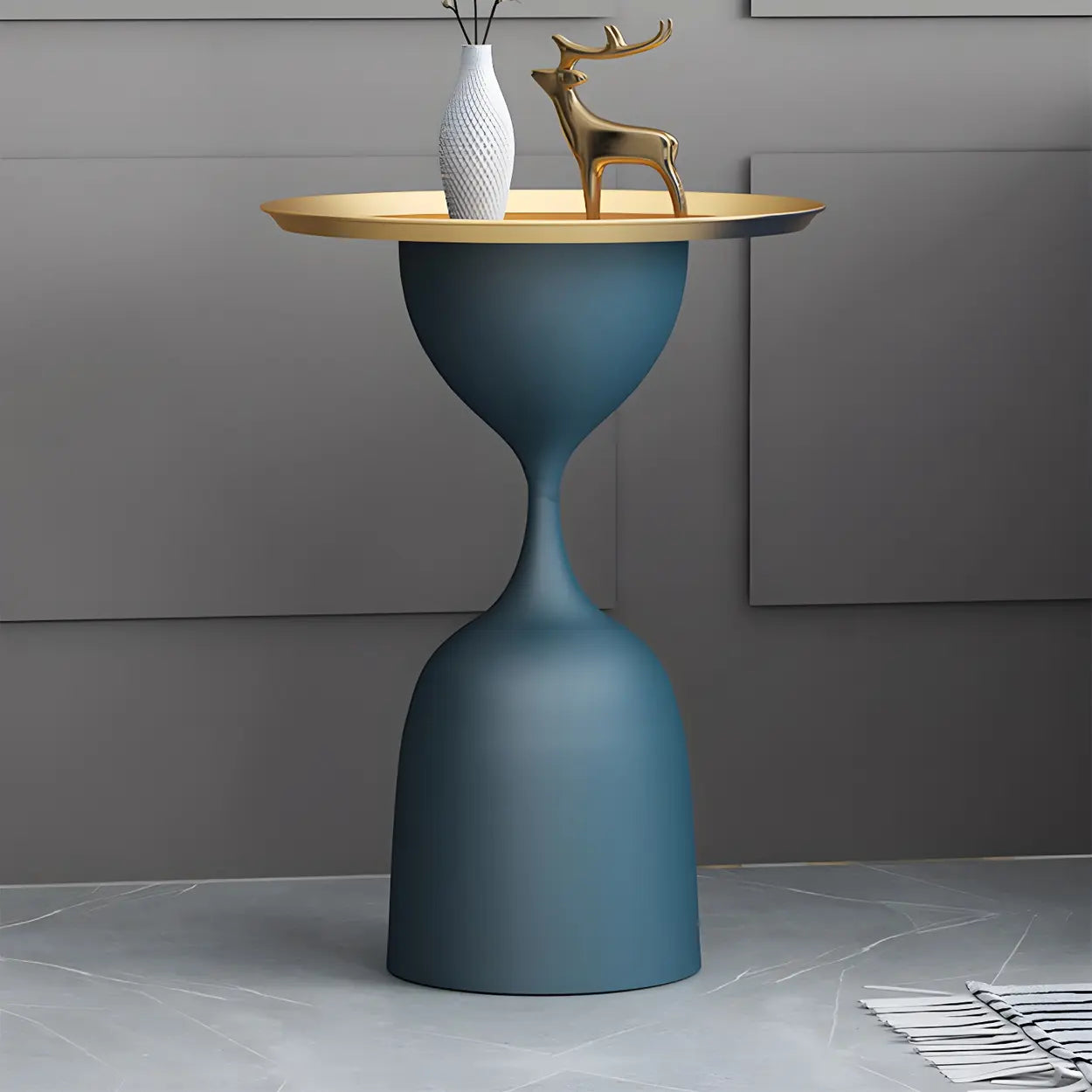 Hourglass Metal Blue Tray-Top Side Table
