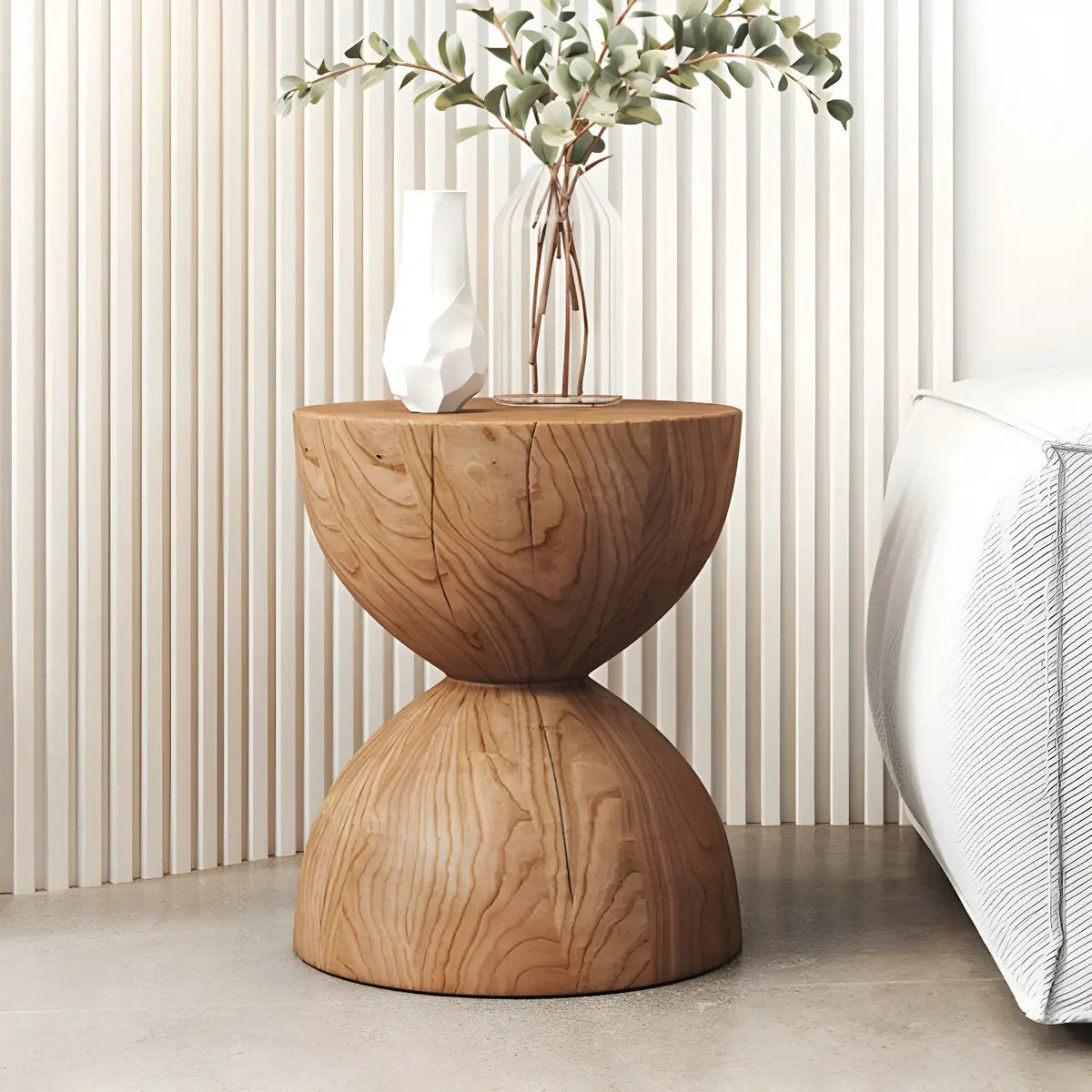 Hourglass Pine Wood Natural Side Table — Black / 1