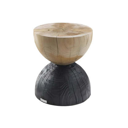 Hourglass Pine Wood Natural Side Table — Black / 2