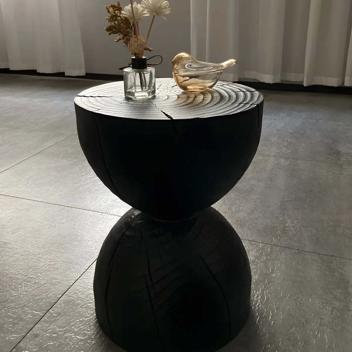 Hourglass Pine Wood Natural Side Table — Black / 1