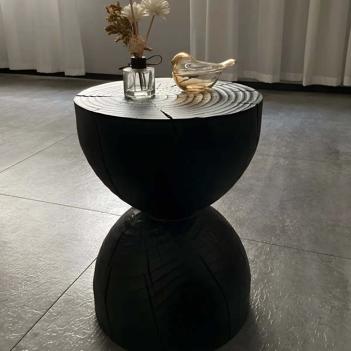 Hourglass Pine Wood Natural Side Table — Black / 1