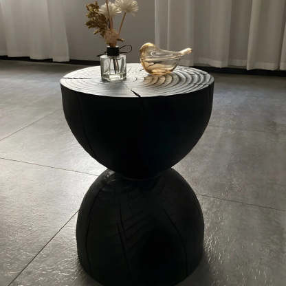 Hourglass Pine Wood Natural Side Table — Black / 1