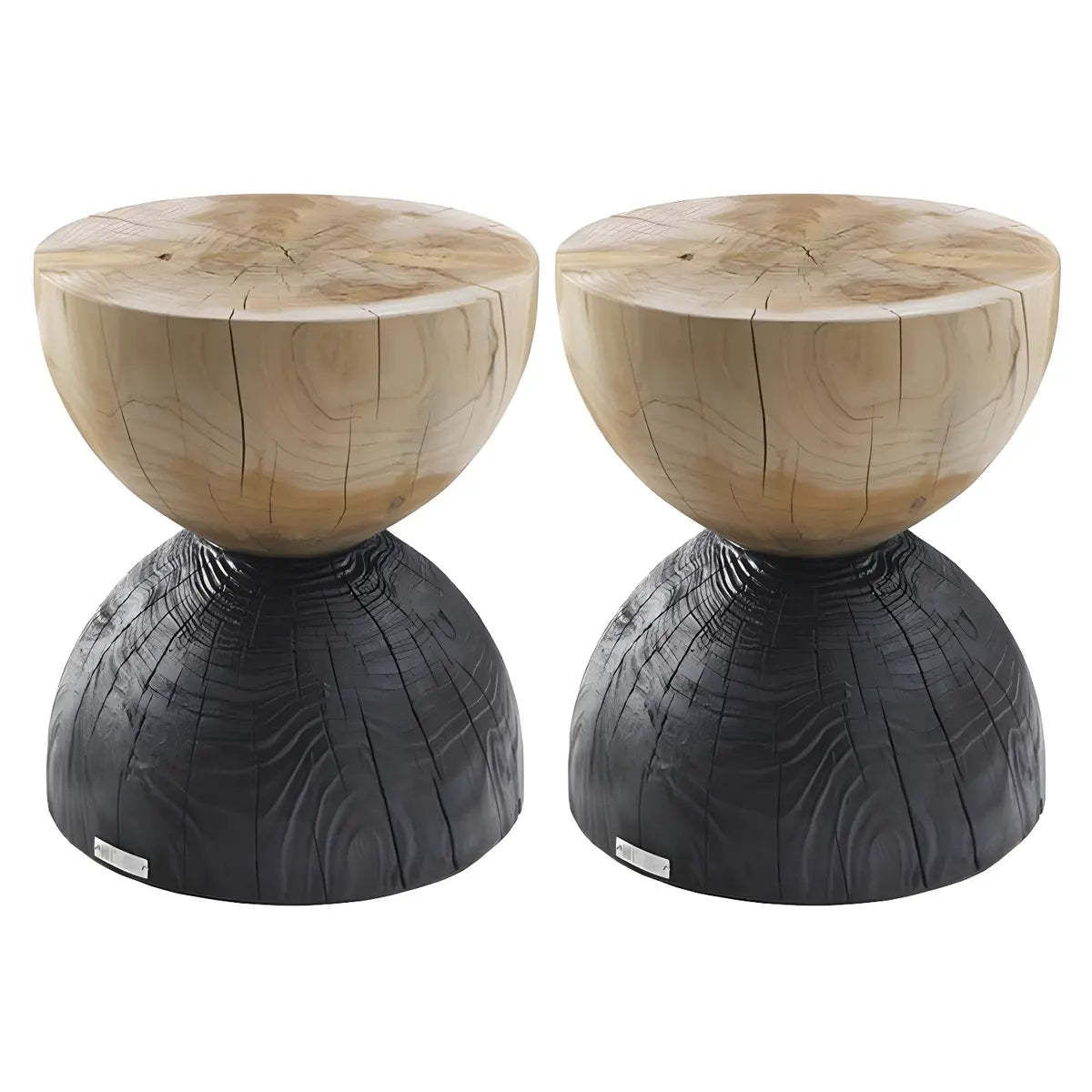 Hourglass Pine Wood Natural Side Table — Black / 2