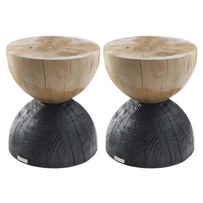 Hourglass Pine Wood Natural Side Table — Black / 2