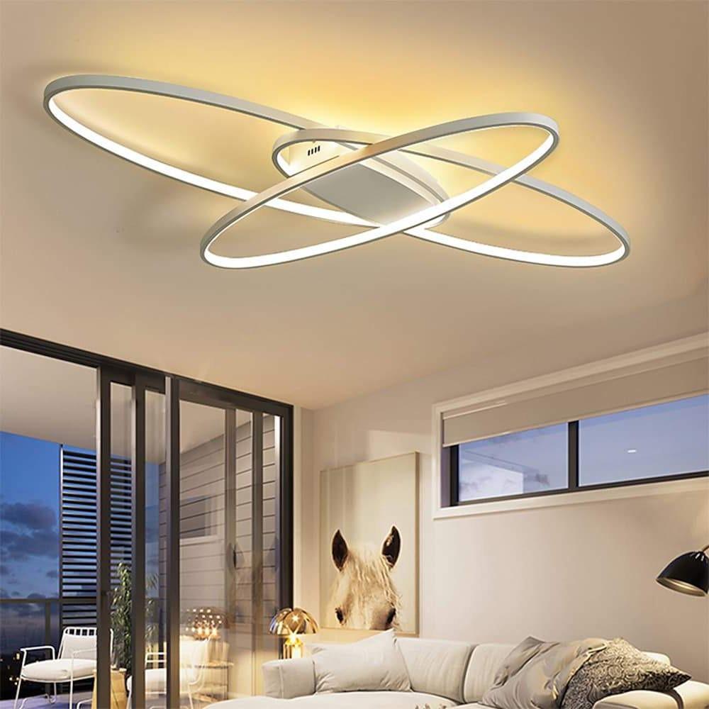 Modern oval overlapping black semi-flush mount light in synthetic — Warm White (3000K) / Matte Black