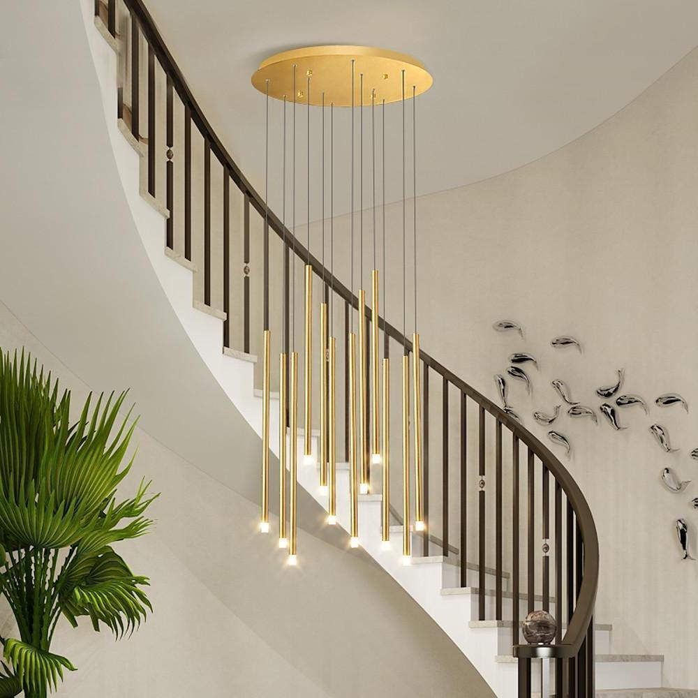 Lighom modern cluster cylindrical synthetic pendant lighting — Warm White (3000K) / Brushed Gold