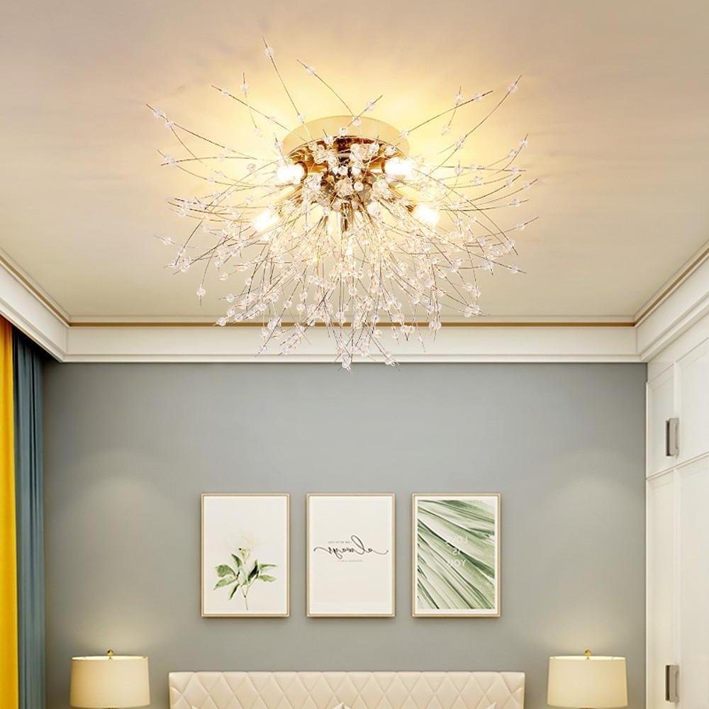 5-Light Unique Style Design Flush Mount Lighting Metal Crystal LED Living Room Ceiling Lights-Lighom