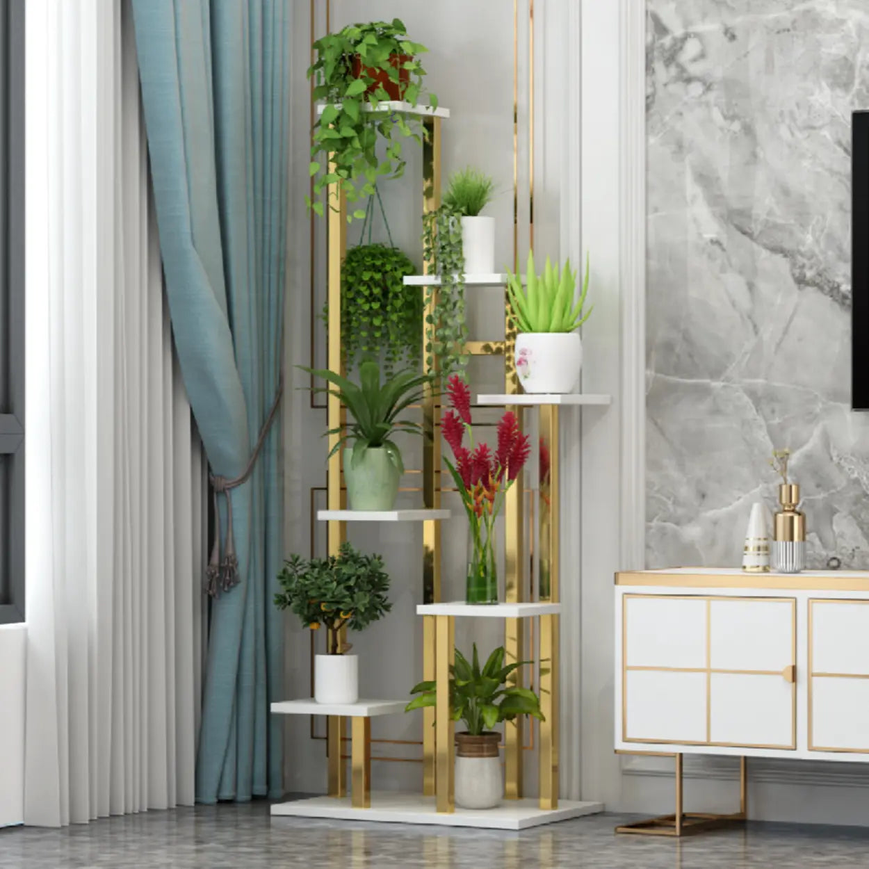 Gold 5-Tier Rectangle Wood Indoor Plant Stand