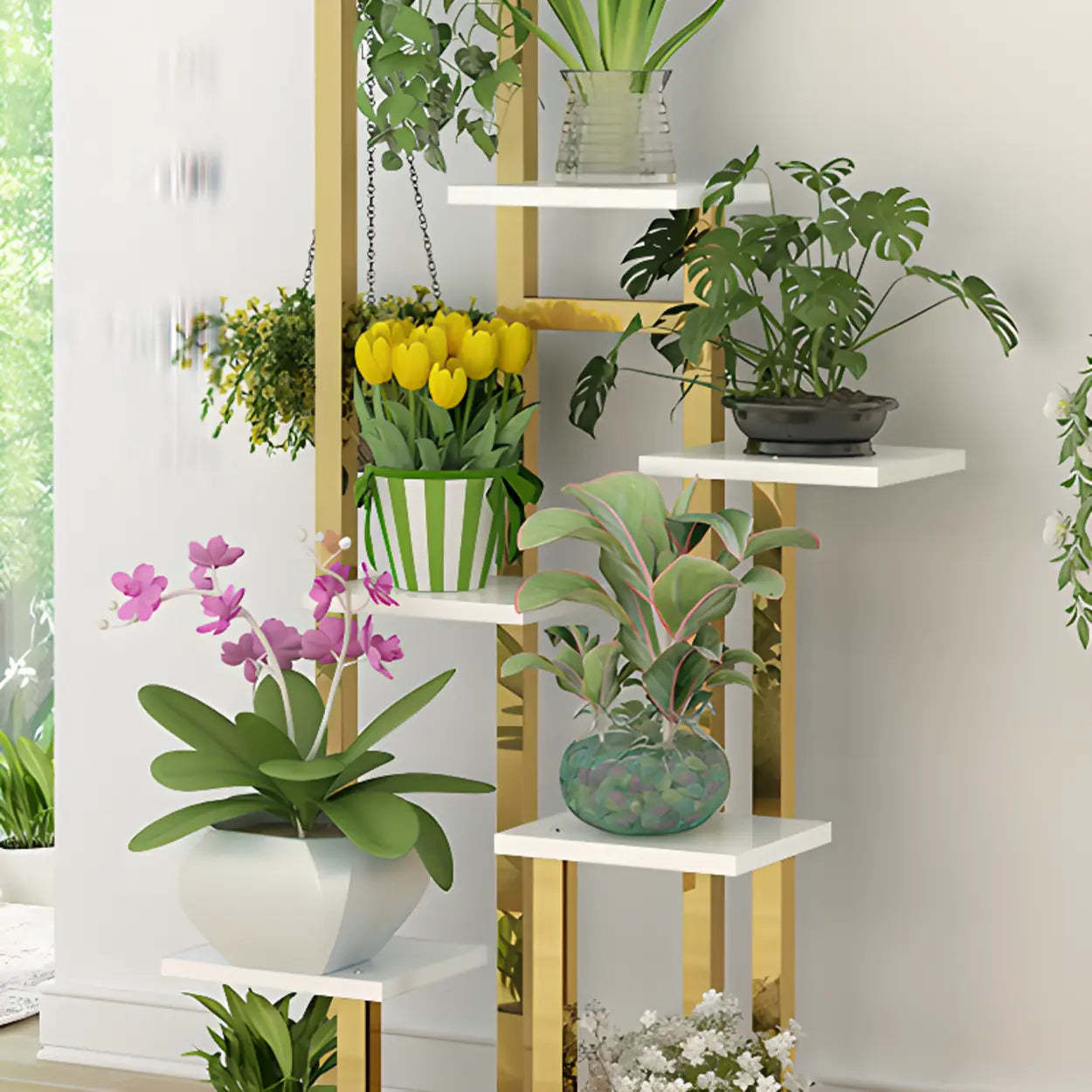 Gold 5-Tier Rectangle Wood Indoor Plant Stand