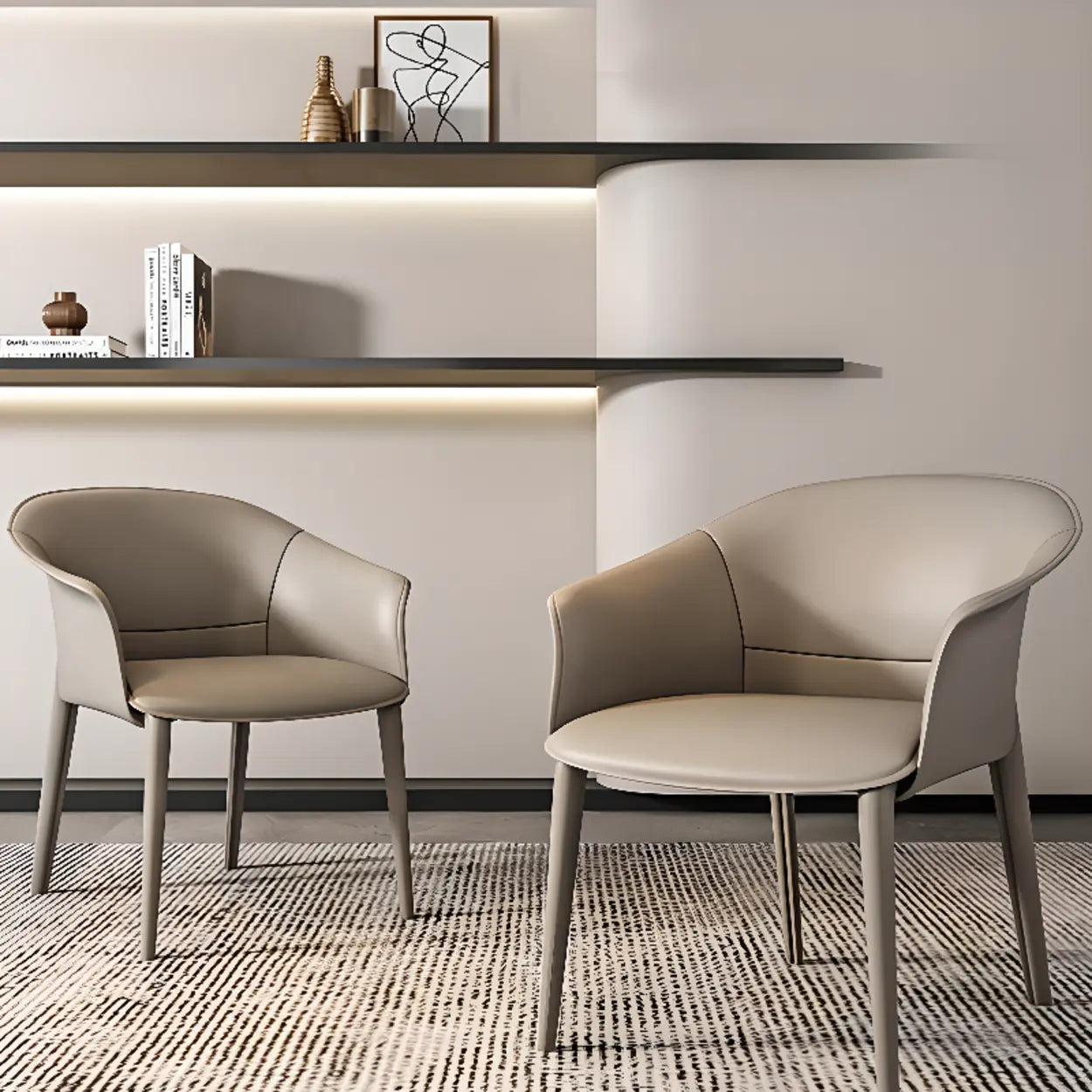 Light Gray Round Faux Leather Arm Dining Chair