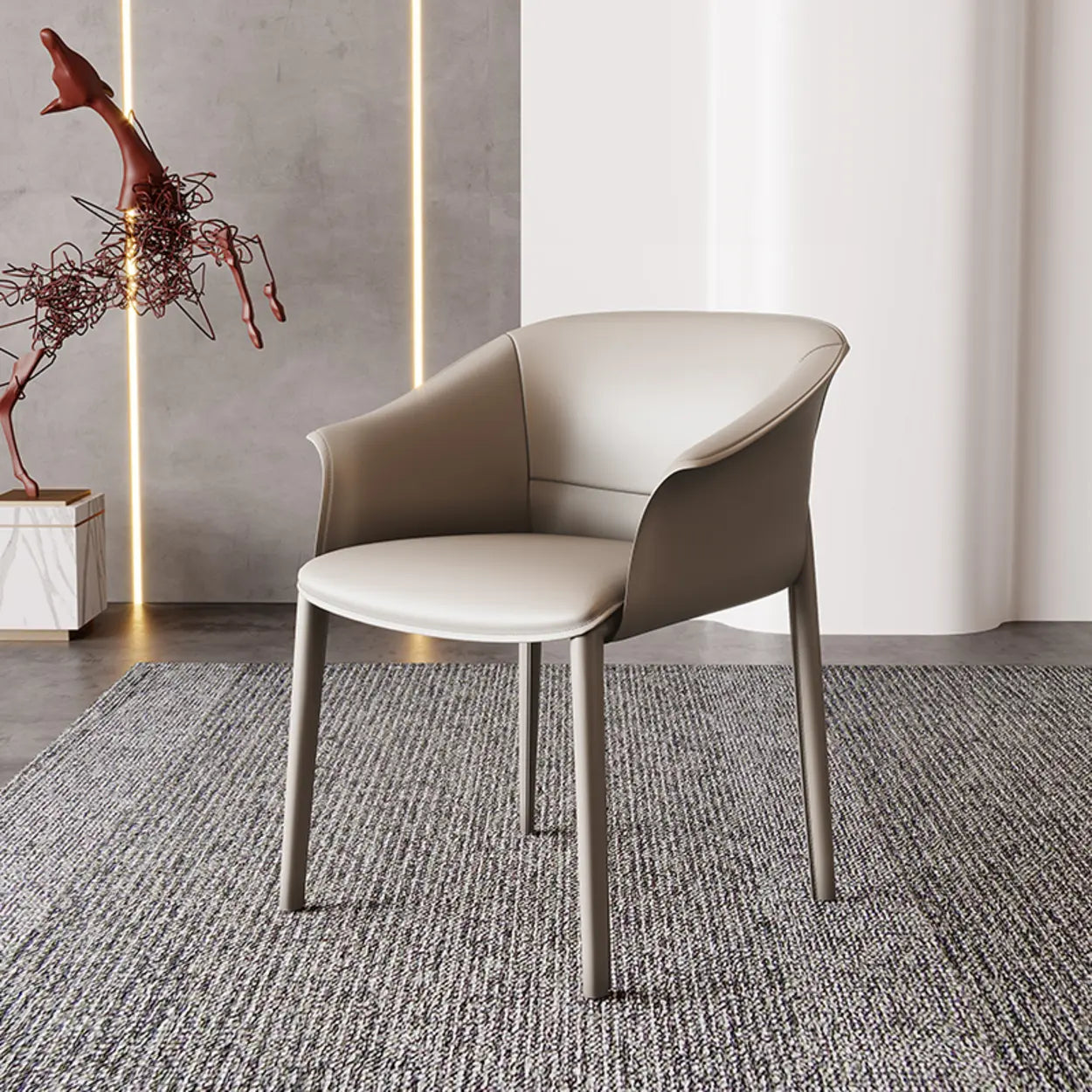 Light Gray Round Faux Leather Arm Dining Chair — Avocado Green