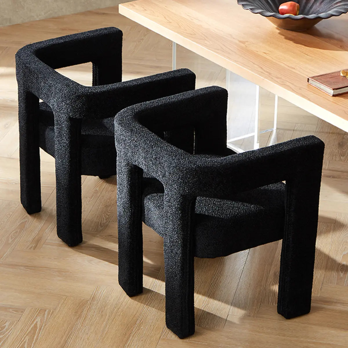 Black Square Upholstered Armrest Dining Chair — Black