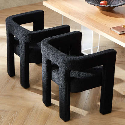 Black Square Upholstered Armrest Dining Chair — Black