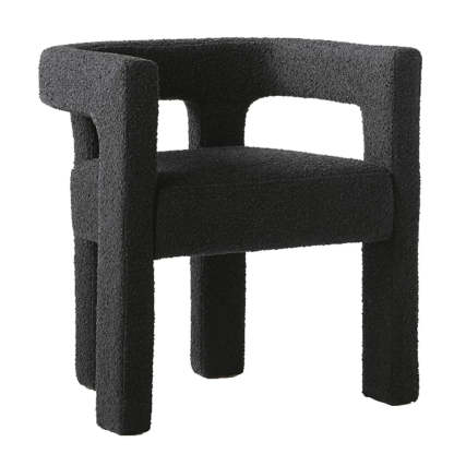 Black Square Upholstered Armrest Dining Chair — Dark Khaki