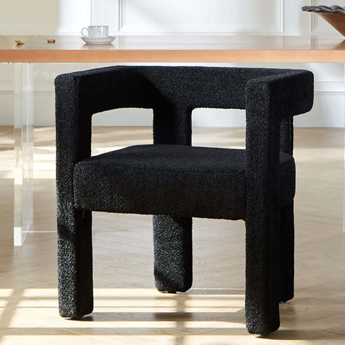Black Square Upholstered Armrest Dining Chair — Grey