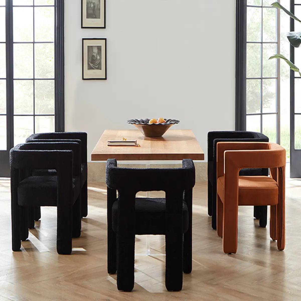 Black Square Upholstered Armrest Dining Chair — Purple