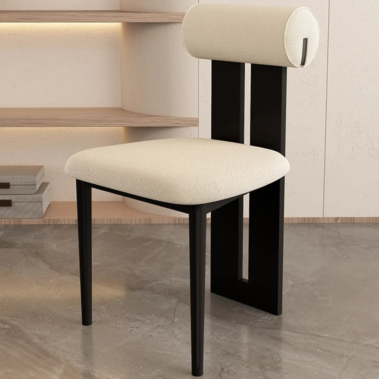 Cream Upholstered Slat-Back Dining Chair
